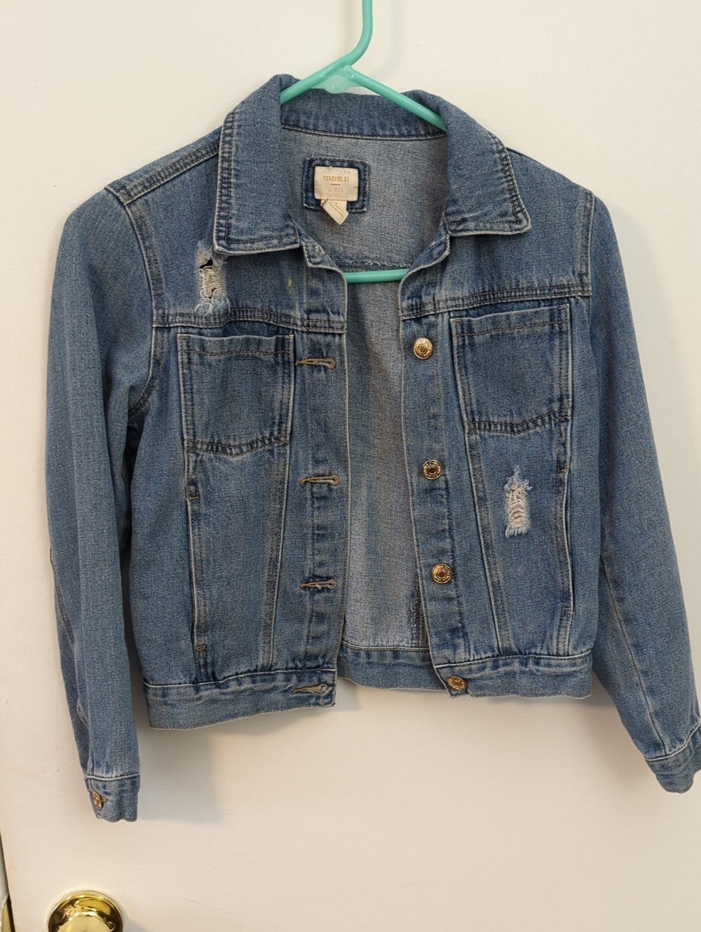 Forever 21 Light Blue Distressed Kids Denim Jacket